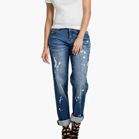 Poetic Justice Verla True Boyfriend Distressed Blue Denim Jeans Women's Size 28R - Picture 1 of 14